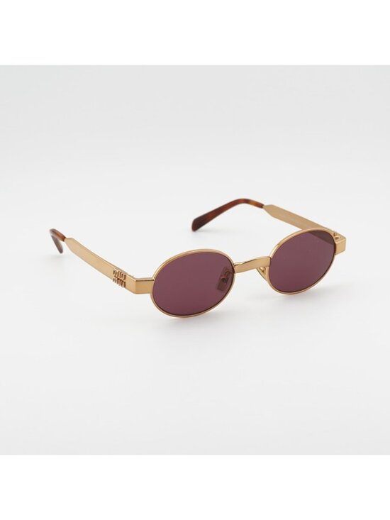 Miu Miu MUB51S 7OE30Y Sunglasses Brass Oval Frame, Dark Violet Lenses main image 8